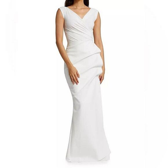 NWT$995 Chiara Boni La Petite Robe Egea Cap-Sleeve White Jersey Gown Dress Sz 6